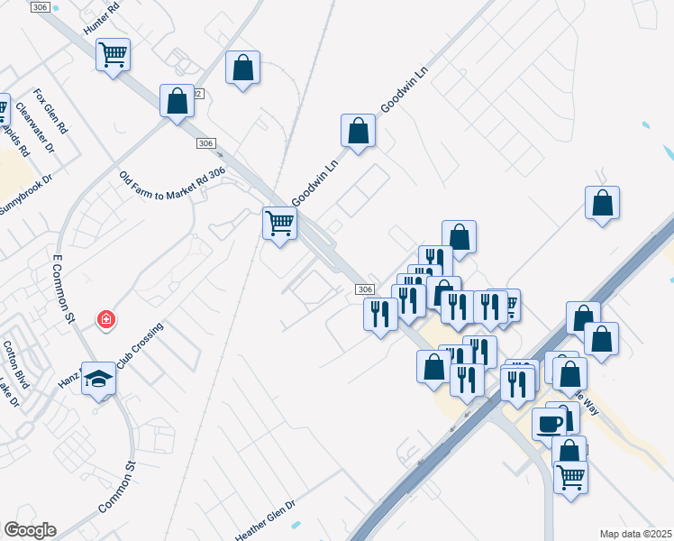 map of restaurants, bars, coffee shops, grocery stores, and more near 430 Farm to Market Road 306 in New Braunfels