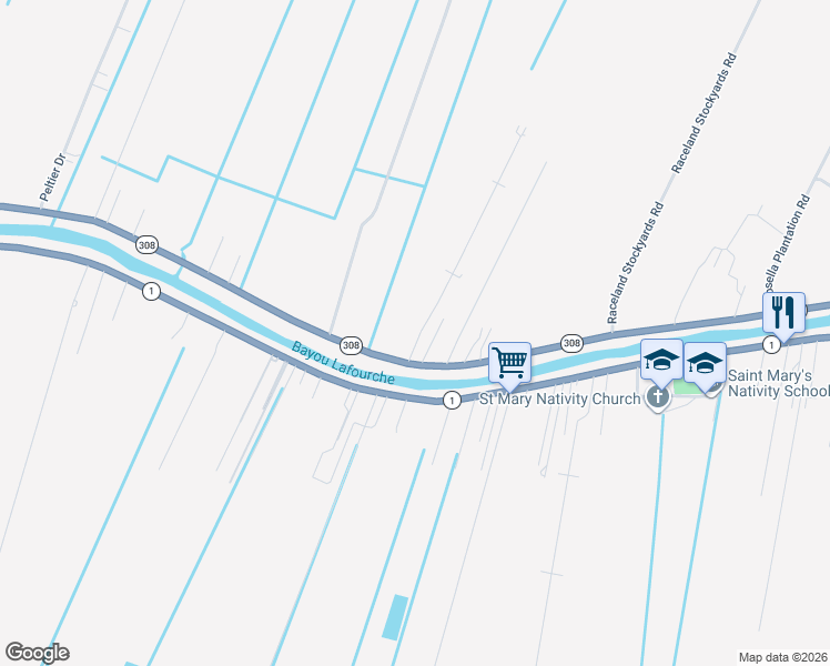 map of restaurants, bars, coffee shops, grocery stores, and more near 101-141 Rodriguez Dr in Raceland