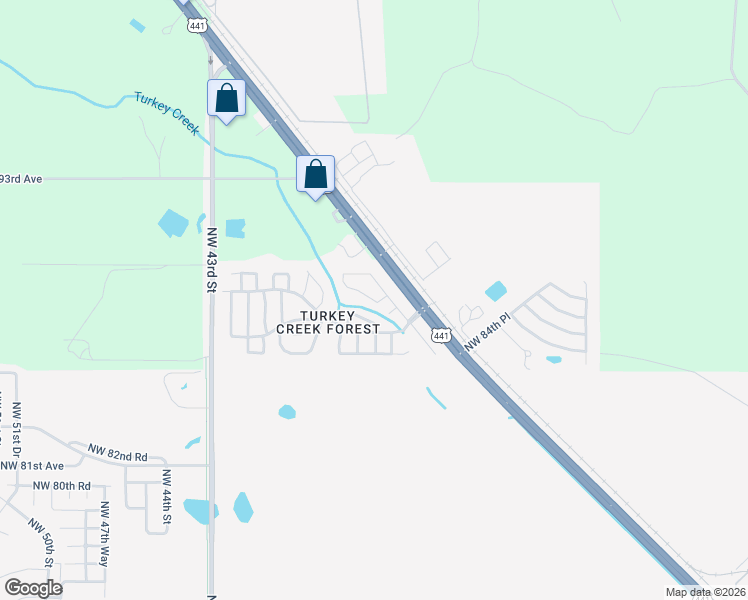 map of restaurants, bars, coffee shops, grocery stores, and more near Live Oak Lane in Gainesville