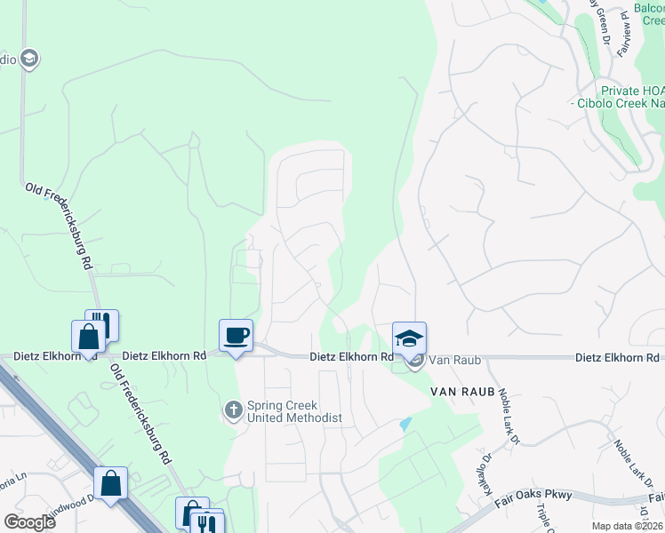 map of restaurants, bars, coffee shops, grocery stores, and more near 29515 Elkhorn Ridge in Boerne
