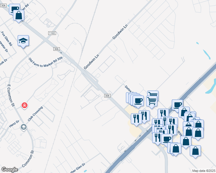 map of restaurants, bars, coffee shops, grocery stores, and more near 430 Farm to Market Road 306 in New Braunfels