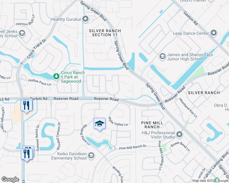 map of restaurants, bars, coffee shops, grocery stores, and more near 3304 Remington Rise Lane in Katy