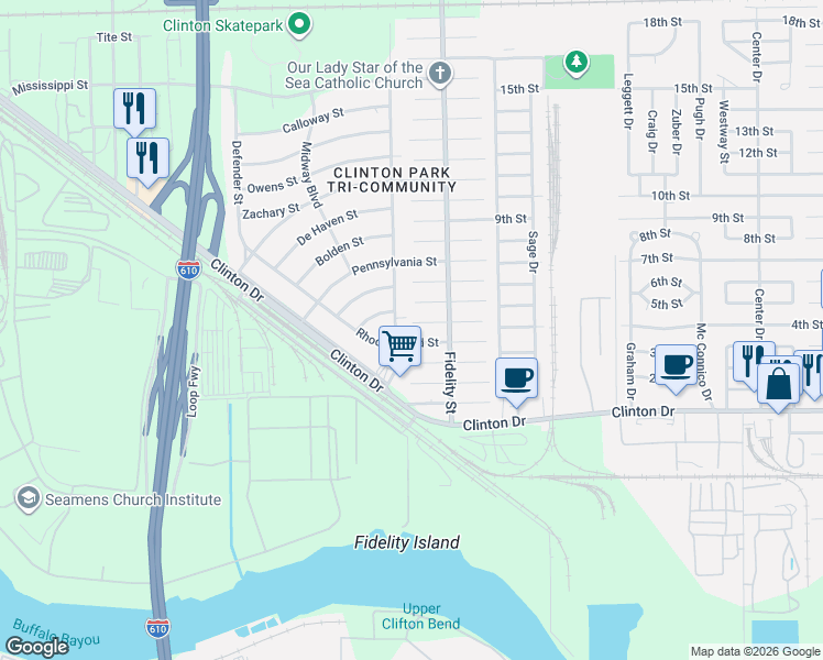 map of restaurants, bars, coffee shops, grocery stores, and more near 316 Rhode Island Street in Houston