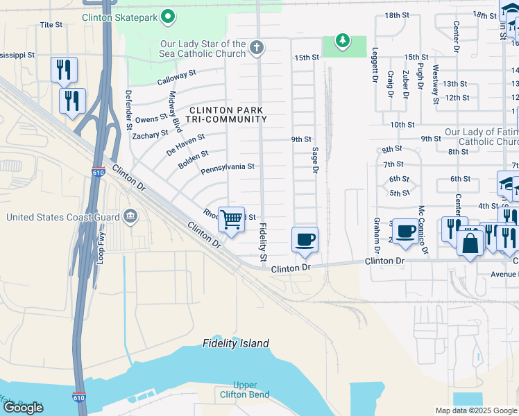 map of restaurants, bars, coffee shops, grocery stores, and more near 322 Gans Street in Houston