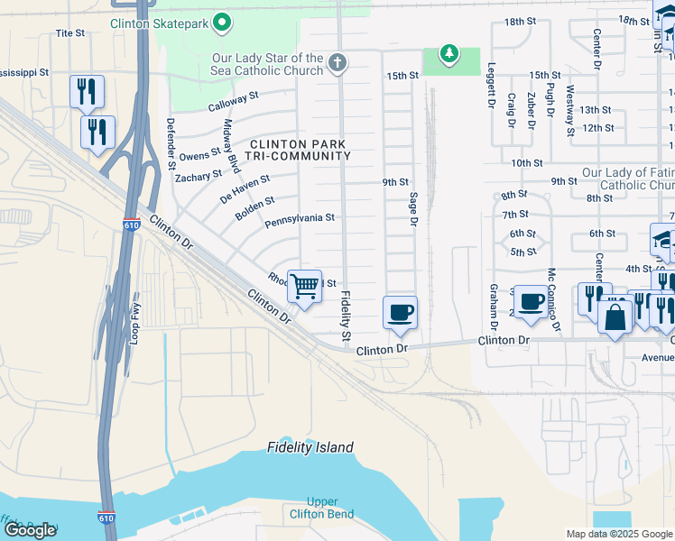 map of restaurants, bars, coffee shops, grocery stores, and more near 322 Gans Street in Houston