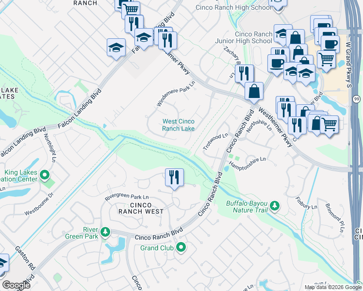 map of restaurants, bars, coffee shops, grocery stores, and more near 24503 Kingston Hill Lane in Katy