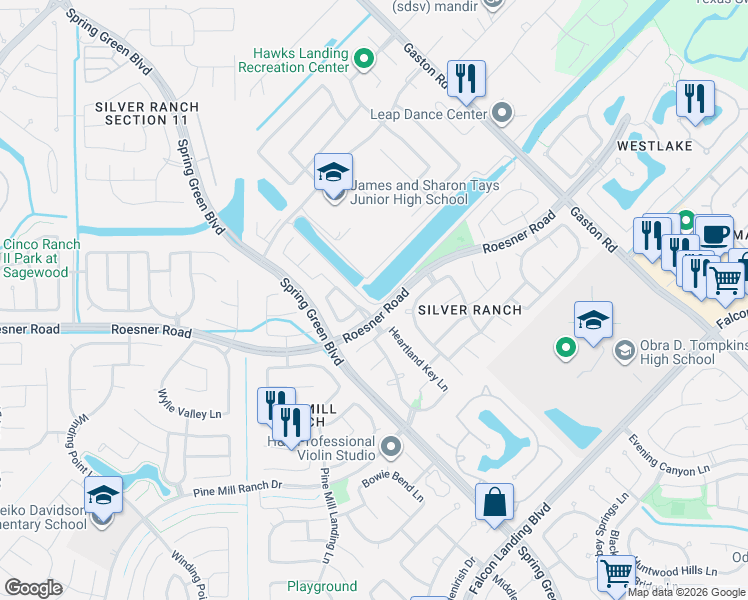 map of restaurants, bars, coffee shops, grocery stores, and more near 3622 Cottage Wind Lane in Katy