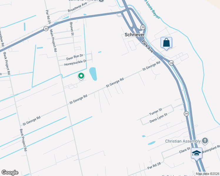 map of restaurants, bars, coffee shops, grocery stores, and more near 149 Saint George Road in Schriever