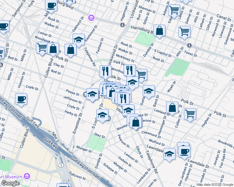 map of restaurants, bars, coffee shops, grocery stores, and more near 4726 Clay Street in Houston