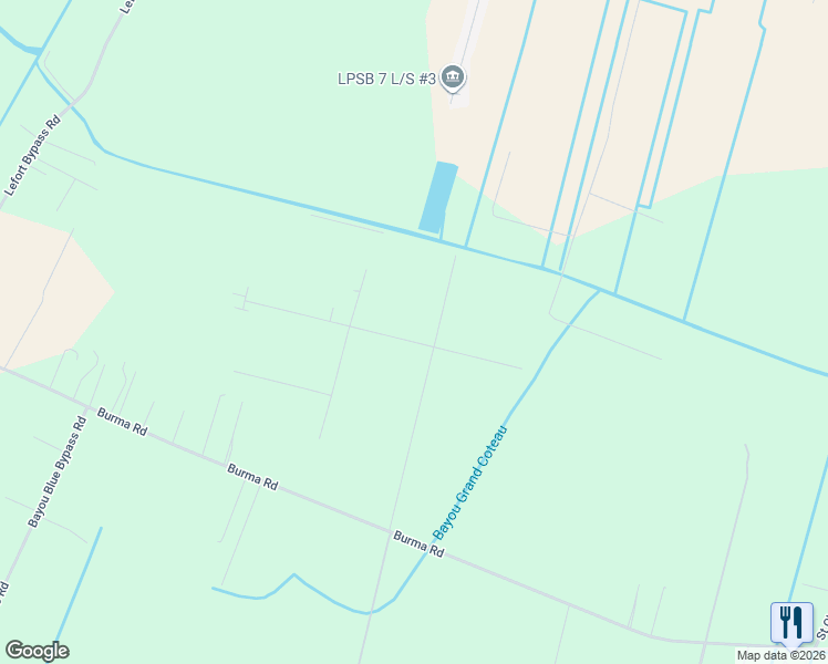 map of restaurants, bars, coffee shops, grocery stores, and more near Baja Trail in Thibodaux