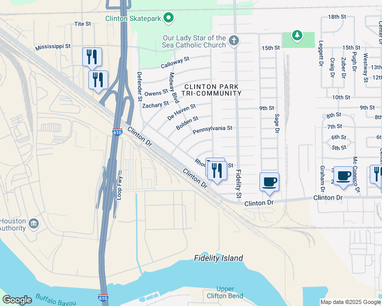 map of restaurants, bars, coffee shops, grocery stores, and more near 114 Armstrong Street in Houston