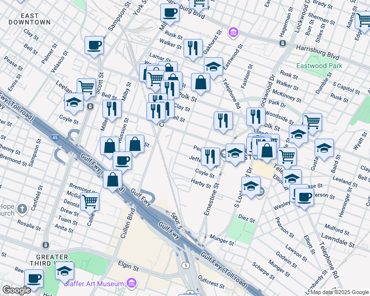 map of restaurants, bars, coffee shops, grocery stores, and more near 1770 Sidney Street in Houston