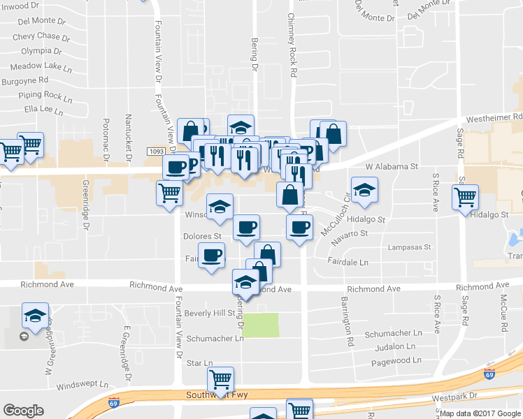 map of restaurants, bars, coffee shops, grocery stores, and more near 5713 Val Verde Street in Houston