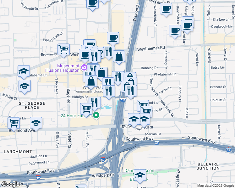 map of restaurants, bars, coffee shops, grocery stores, and more near 3009 Post Oak Boulevard in Houston