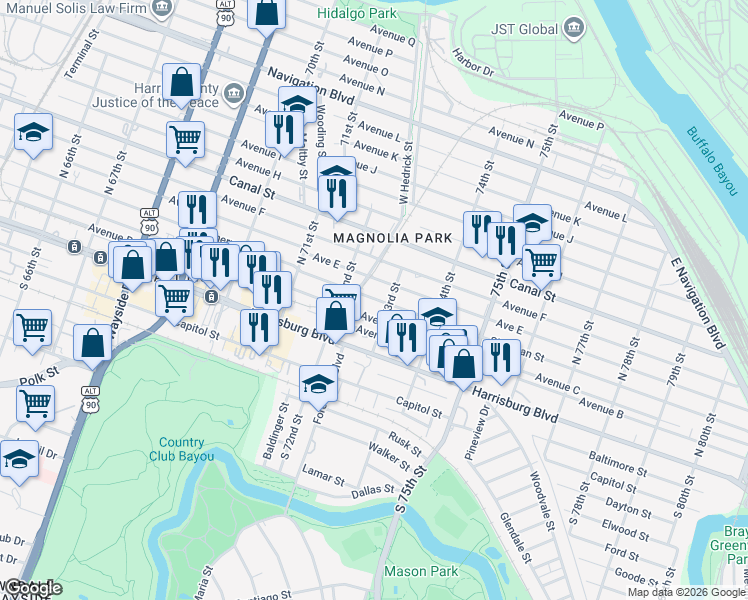 map of restaurants, bars, coffee shops, grocery stores, and more near 214 Sherman Street in Houston