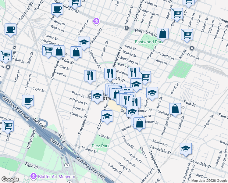 map of restaurants, bars, coffee shops, grocery stores, and more near 4630 Bell Street in Houston