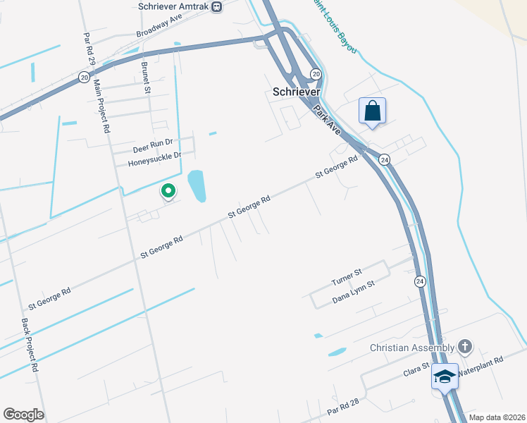 map of restaurants, bars, coffee shops, grocery stores, and more near 149 Saint George Road in Schriever