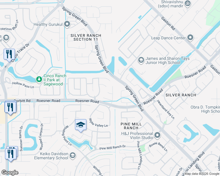 map of restaurants, bars, coffee shops, grocery stores, and more near 3311 Elk Ridge Lane in Katy
