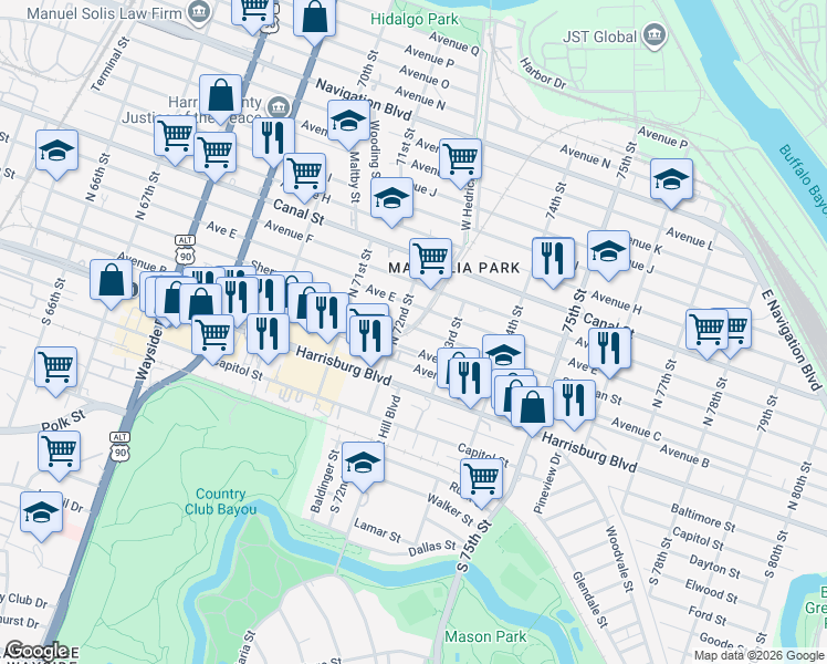 map of restaurants, bars, coffee shops, grocery stores, and more near 214 Sherman Street in Houston