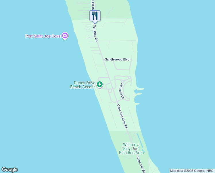 map of restaurants, bars, coffee shops, grocery stores, and more near 7355 Cape San Blas Road in Port Saint Joe