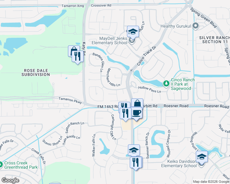 map of restaurants, bars, coffee shops, grocery stores, and more near 27702 Gable Creek Court in Katy