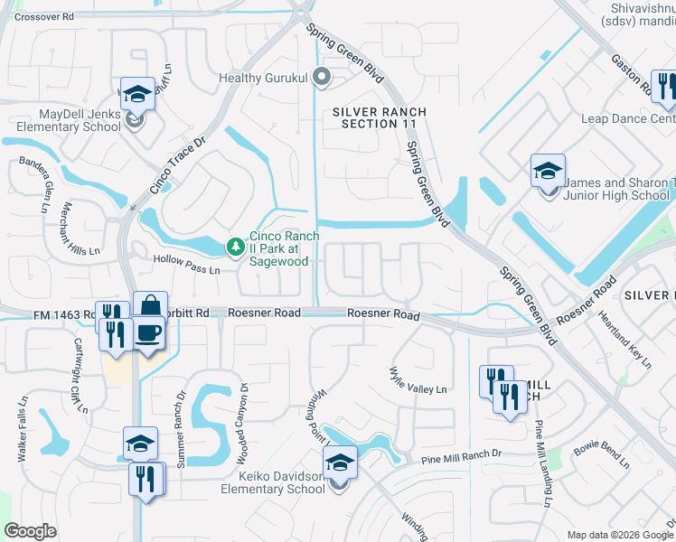 map of restaurants, bars, coffee shops, grocery stores, and more near 3310 Pimlico Pine Lane in Katy