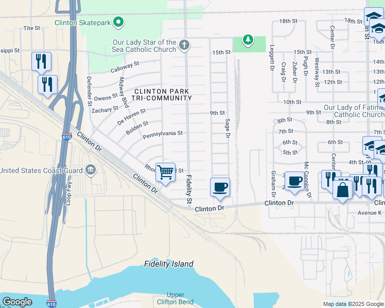 map of restaurants, bars, coffee shops, grocery stores, and more near 420 Gans Street in Houston
