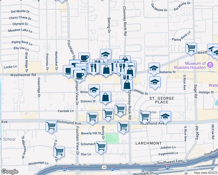 map of restaurants, bars, coffee shops, grocery stores, and more near 5713 Val Verde St in Houston