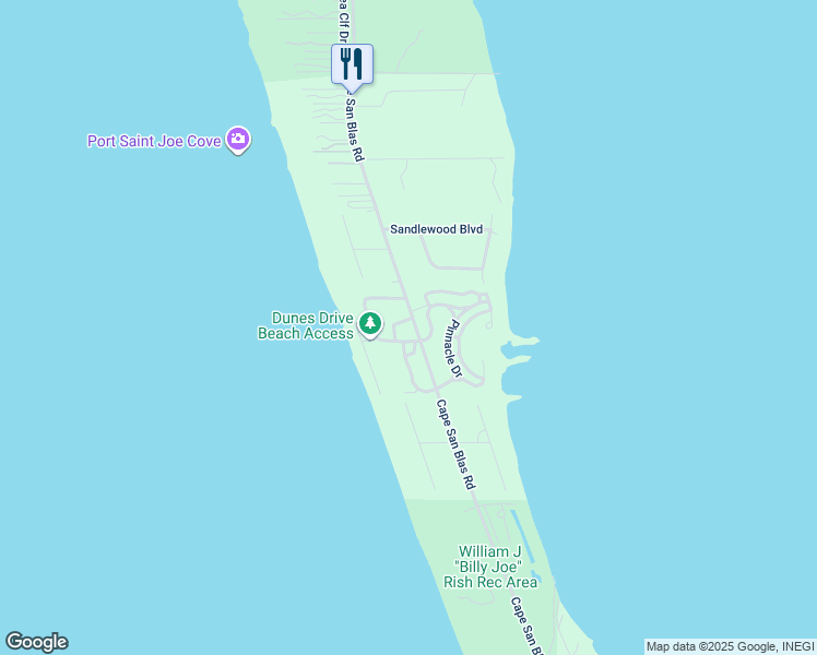 map of restaurants, bars, coffee shops, grocery stores, and more near 7355 Cape San Blas Road in Port St. Joe