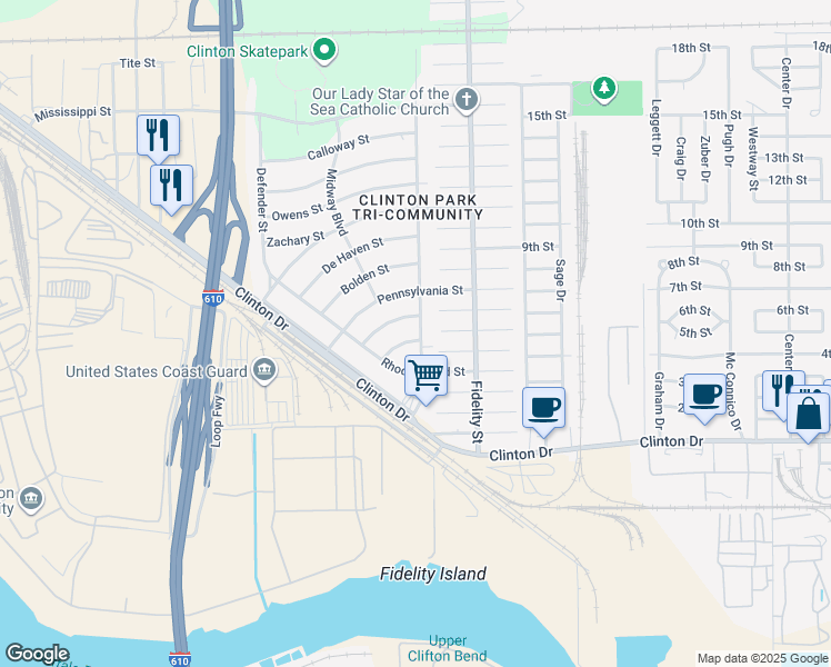 map of restaurants, bars, coffee shops, grocery stores, and more near 217 Gans Street in Houston