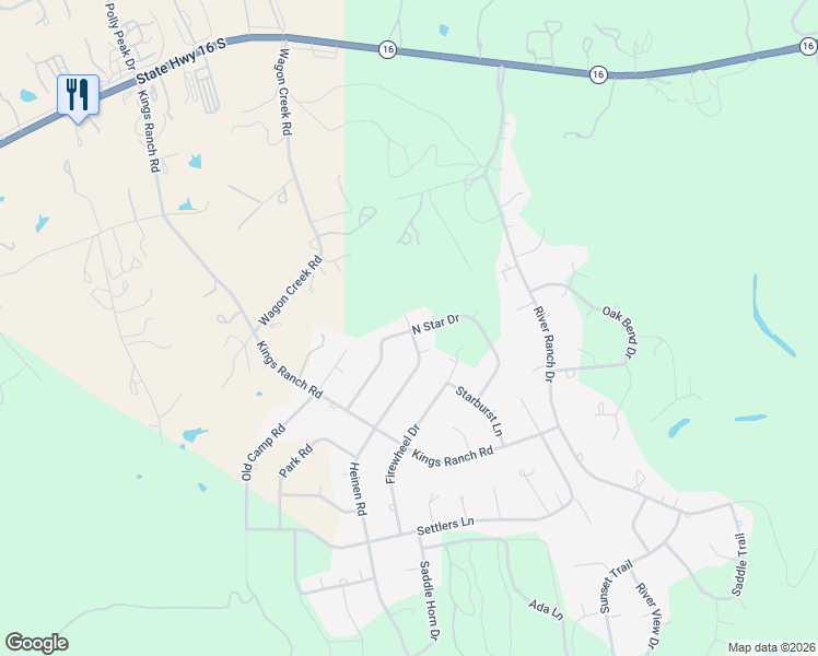 map of restaurants, bars, coffee shops, grocery stores, and more near 377 North Star Drive in Bandera