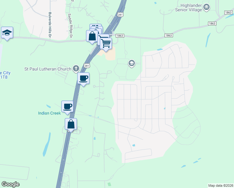 map of restaurants, bars, coffee shops, grocery stores, and more near 29616 Copper Crossing in Bulverde