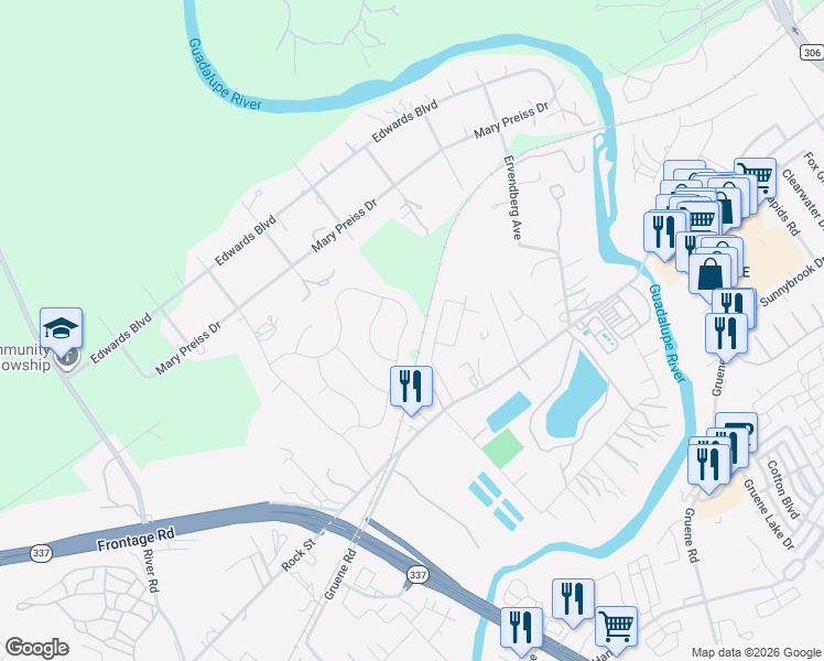 map of restaurants, bars, coffee shops, grocery stores, and more near 1008 Carriage Loop in New Braunfels