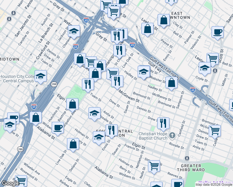 map of restaurants, bars, coffee shops, grocery stores, and more near 2611 Nagle Street in Houston