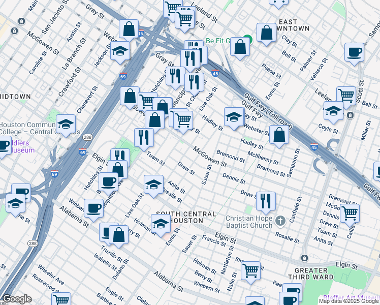map of restaurants, bars, coffee shops, grocery stores, and more near 2611 Nagle Street in Houston