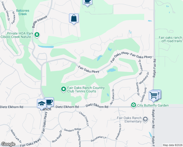 map of restaurants, bars, coffee shops, grocery stores, and more near 7628 Fair Oaks Parkway in Fair Oaks Ranch