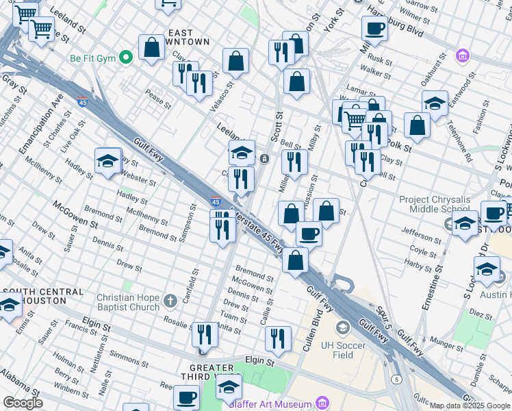 map of restaurants, bars, coffee shops, grocery stores, and more near 1909 Edmundson Street in Houston