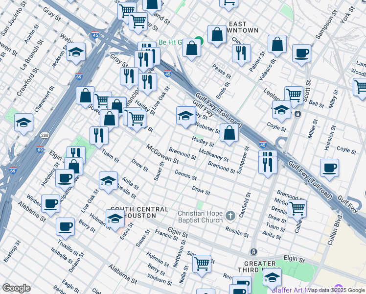 map of restaurants, bars, coffee shops, grocery stores, and more near 3026 McIlhenny Street in Houston