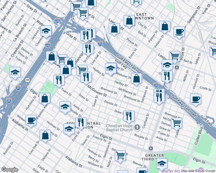 map of restaurants, bars, coffee shops, grocery stores, and more near 3022 McIlhenny Street in Houston
