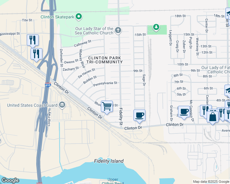 map of restaurants, bars, coffee shops, grocery stores, and more near 322 Gans Street in Houston