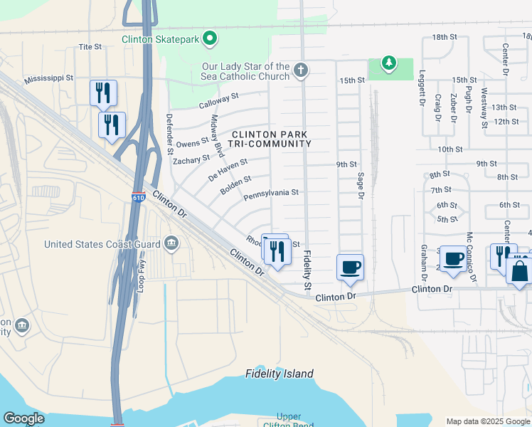 map of restaurants, bars, coffee shops, grocery stores, and more near 217 Gans Street in Houston