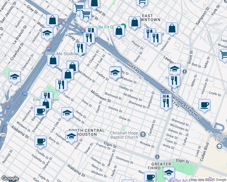 map of restaurants, bars, coffee shops, grocery stores, and more near 3026 McIlhenny Street in Houston