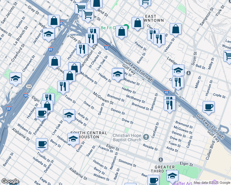 map of restaurants, bars, coffee shops, grocery stores, and more near 3022 McIlhenny Street in Houston