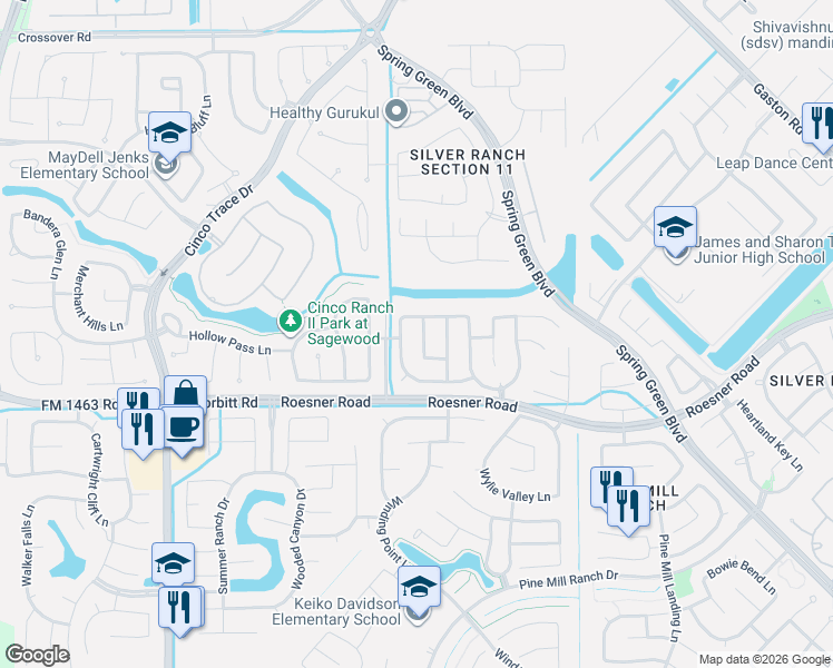 map of restaurants, bars, coffee shops, grocery stores, and more near 3310 Pimlico Pine Lane in Katy