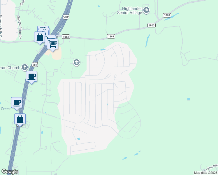 map of restaurants, bars, coffee shops, grocery stores, and more near 3306 Farm to Market Road 1863 in Bulverde