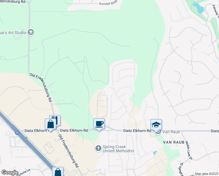 map of restaurants, bars, coffee shops, grocery stores, and more near 29605 Elkhorn Ridge in Boerne