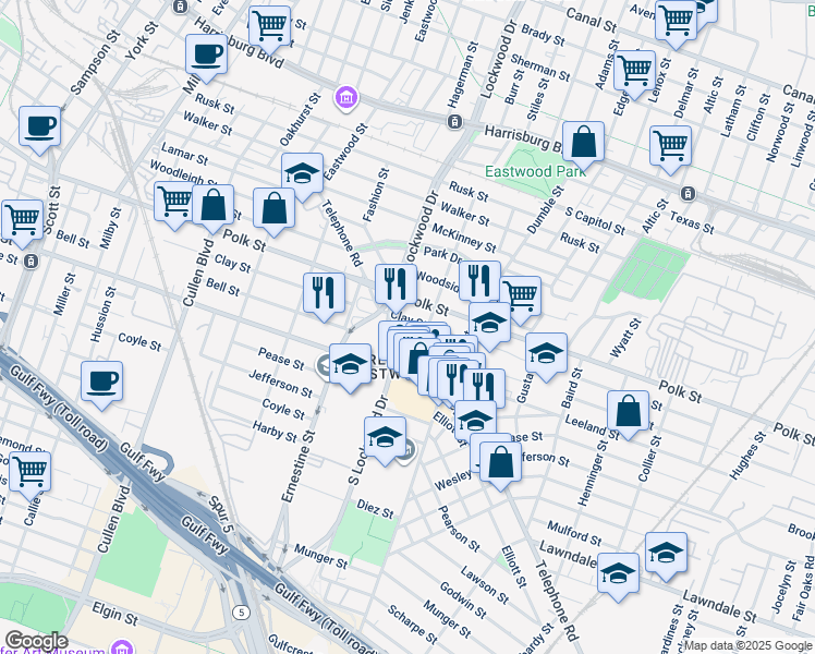 map of restaurants, bars, coffee shops, grocery stores, and more near 4630 Bell Street in Houston