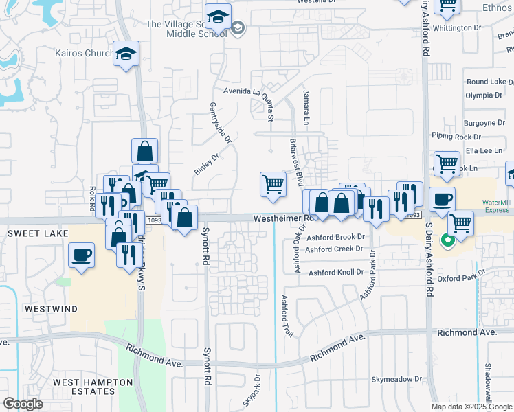 map of restaurants, bars, coffee shops, grocery stores, and more near in Houston