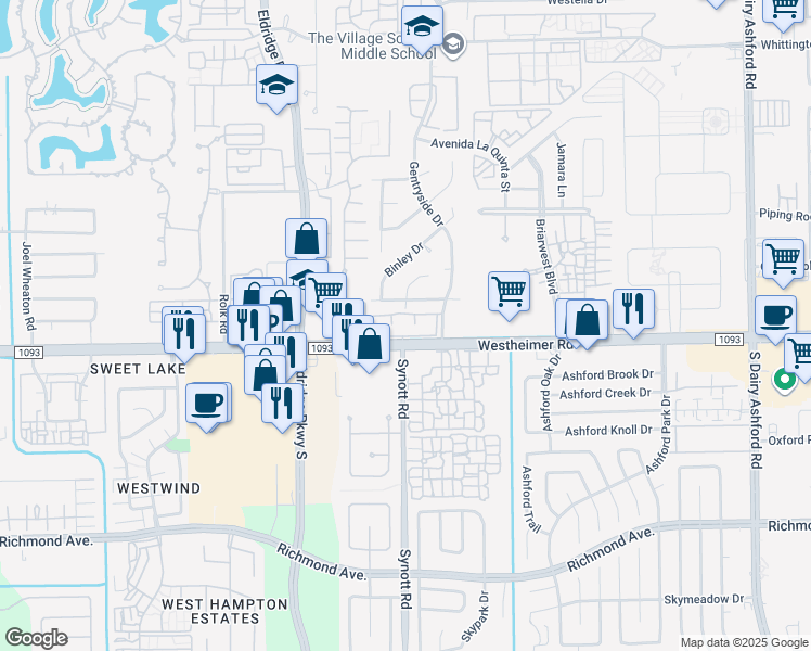 map of restaurants, bars, coffee shops, grocery stores, and more near in Houston