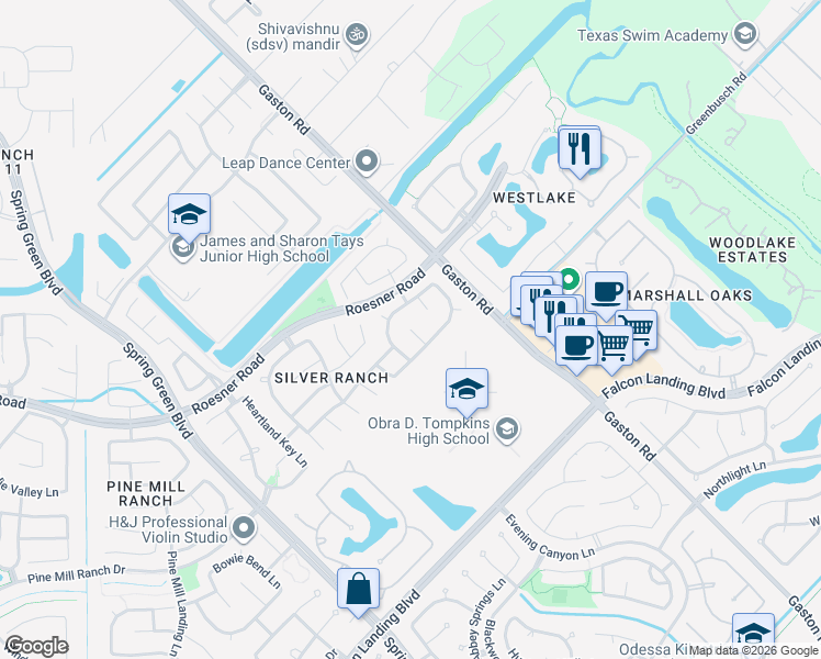 map of restaurants, bars, coffee shops, grocery stores, and more near 3614 Morning Gale Lane in Katy